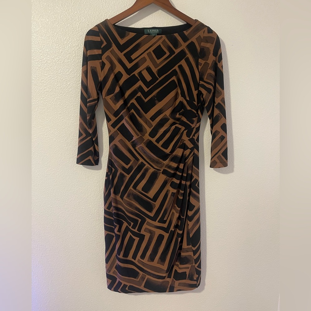 Ralph Lauren Geometric Black and Brown Haddon Dress